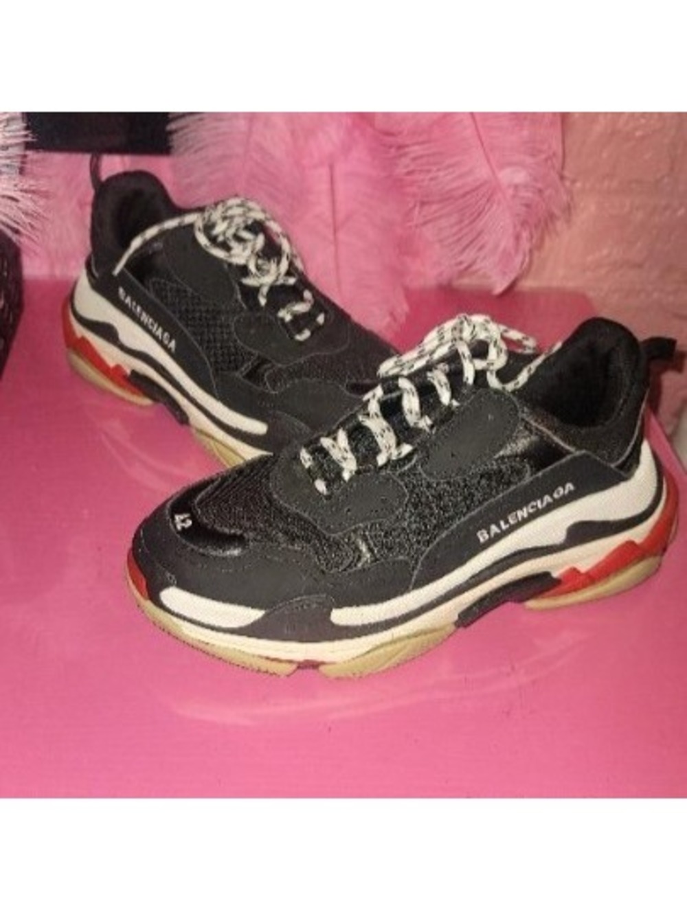 Balenciaga Triple S Athletic Shoes Sneakers Black/Red/White Size 42